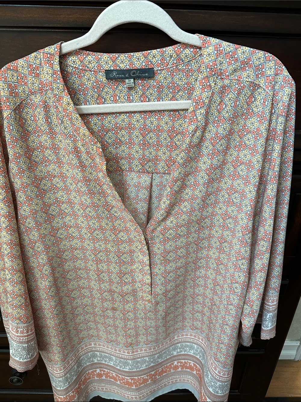 Rose & Olive Coral and Ivory Geometric Tunic